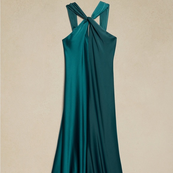 GORGEOUS Teal Shadow Banana Republic SATIN COLUMN MAXI DRESS NWT~Size L - Picture 3 of 3